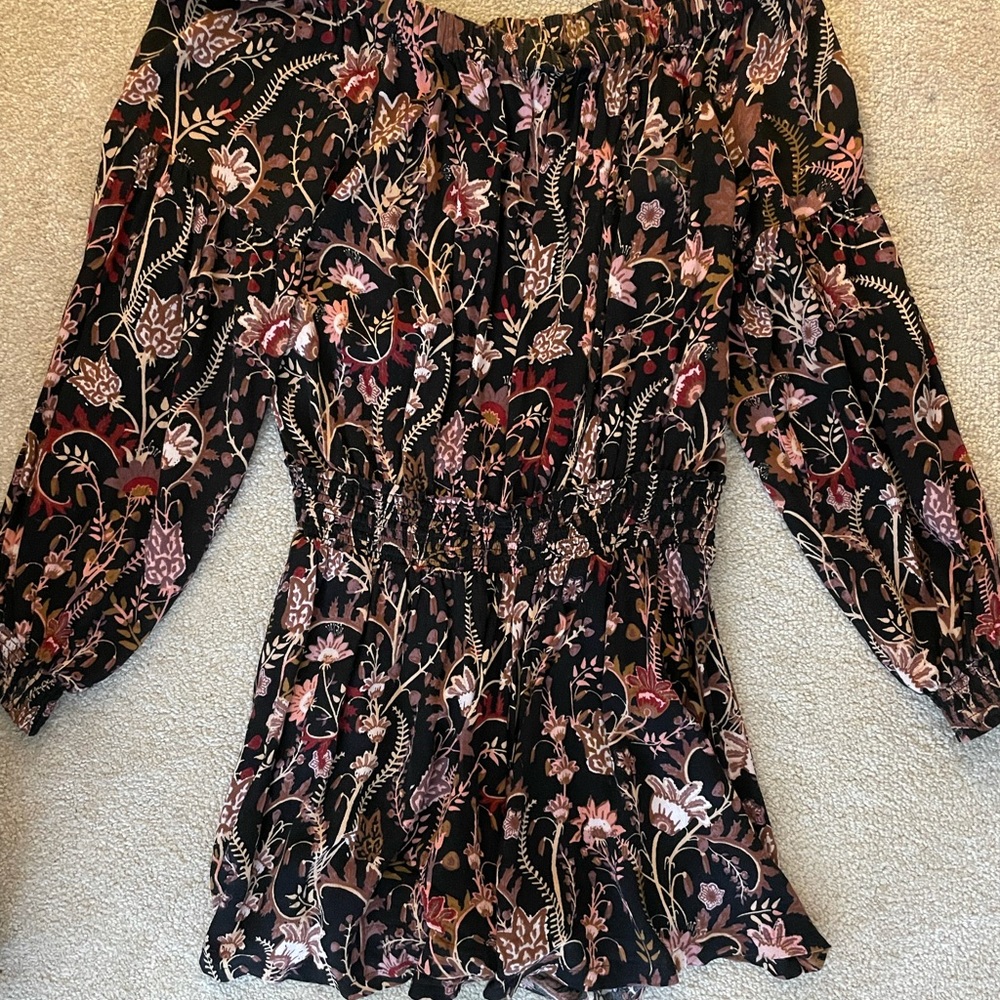 Free People Black w Floral Strapless Romper Size S
